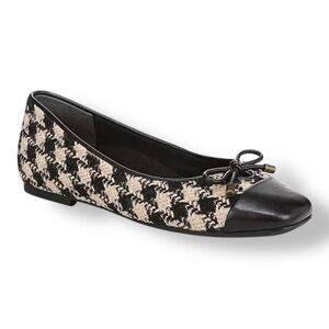Vionic Klara Ballet Flats Women’s 8.5 Houndstooth Bow Cap Toe Like New Black
